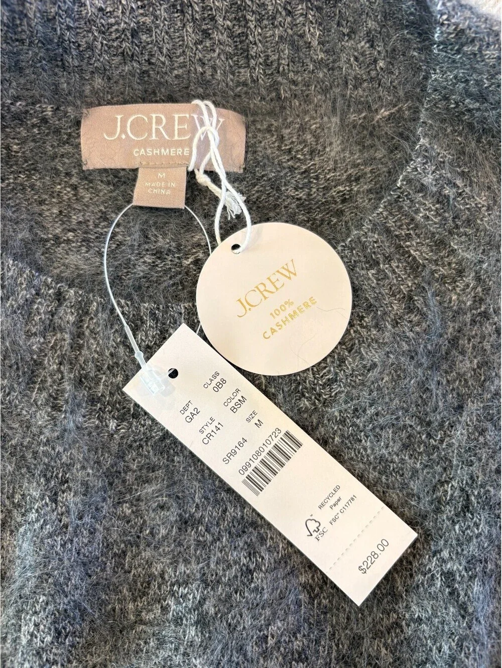 J.Crew Brushed Cashmere Marled Sweater Charcoal Grey NWT M